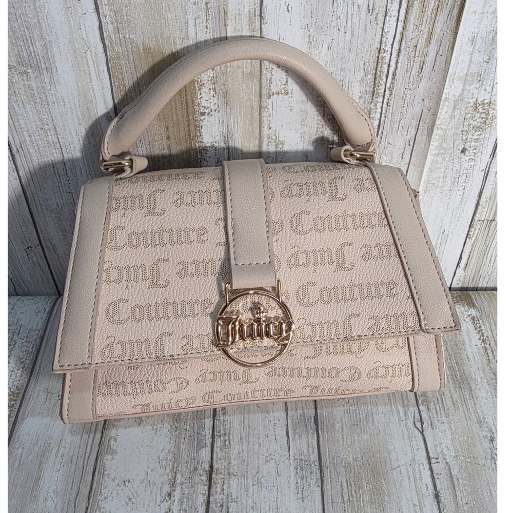 Juicy Couture Blush Pink Logo Print Top Handle Satchel Bag Gold Tone Hardware - Picture 2 of 8